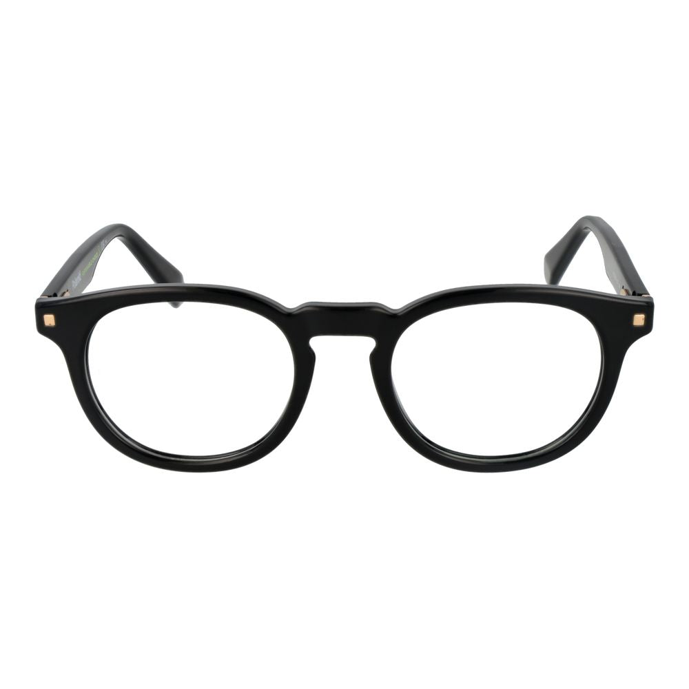 Polaroid Black Women Glasses Frame, full-rim panto style with cellulose propionate material, featuring a 49-21-145 size and spring hinge.
