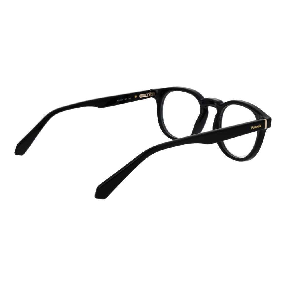 Polaroid Black Women Glasses Frame in cellulose propionate, full-rim with demo lenses; includes branded case.
