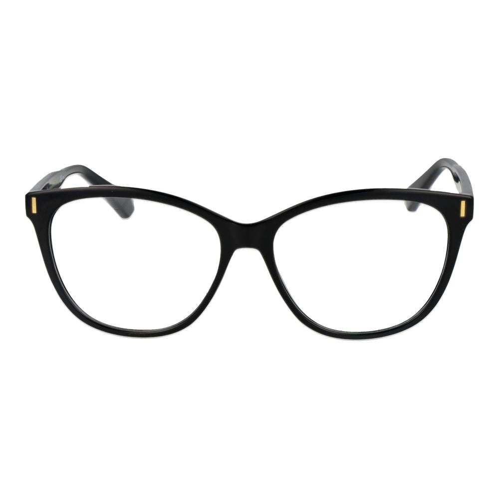 Polaroid Black Women Glasses Frame with full-rim cat eye design, black polyamide frame, demo lenses, size 56-15-145, no extra features.