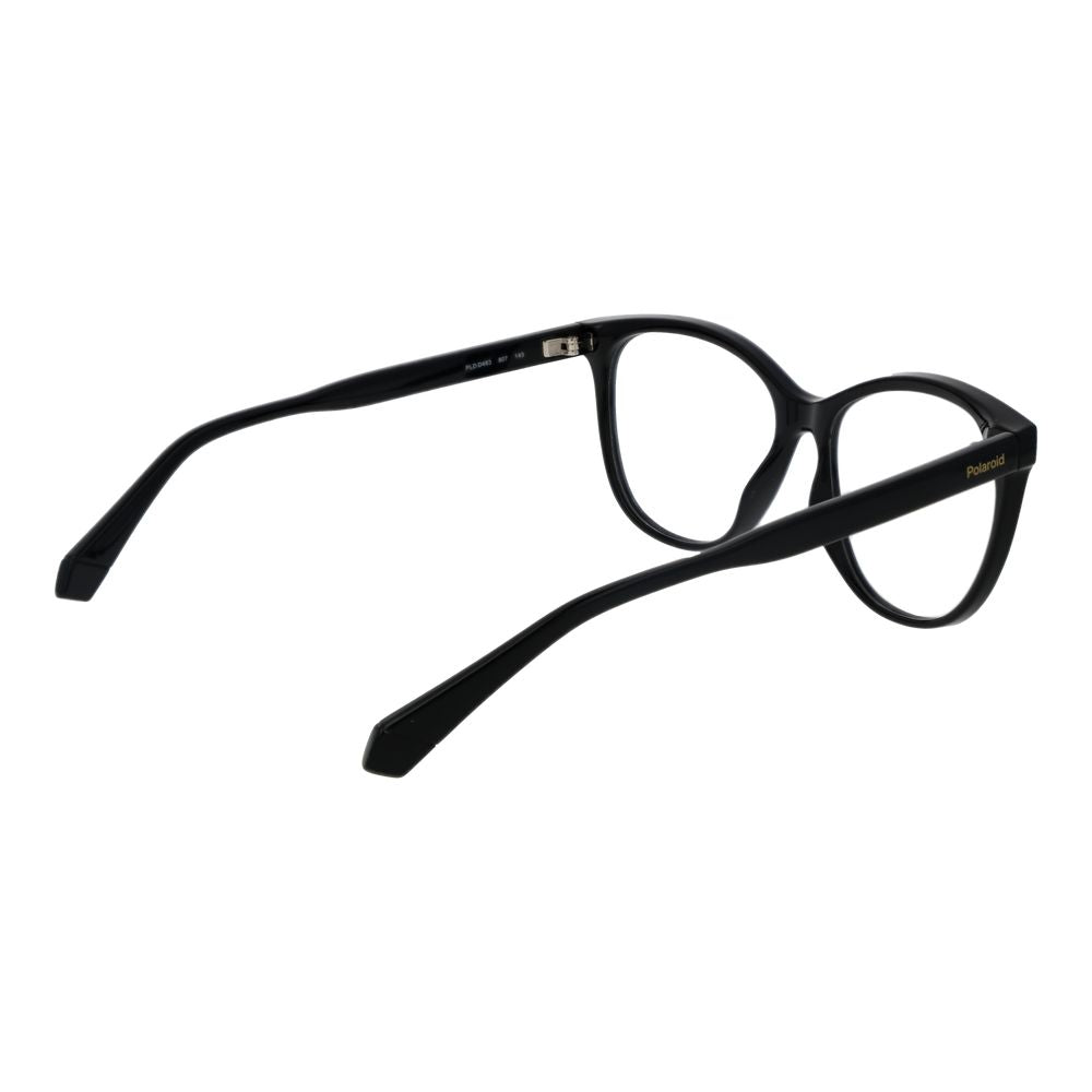 Polaroid Black Women Glasses Frame in full-rim cat eye style with polyamide black frame and demo lenses.