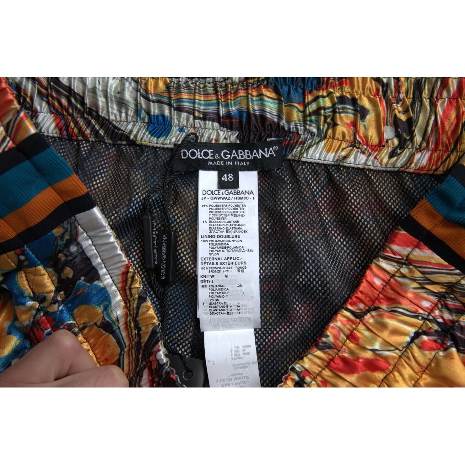 Dolce & Gabbana Multicolor Marble Print Satin Trouser Pants