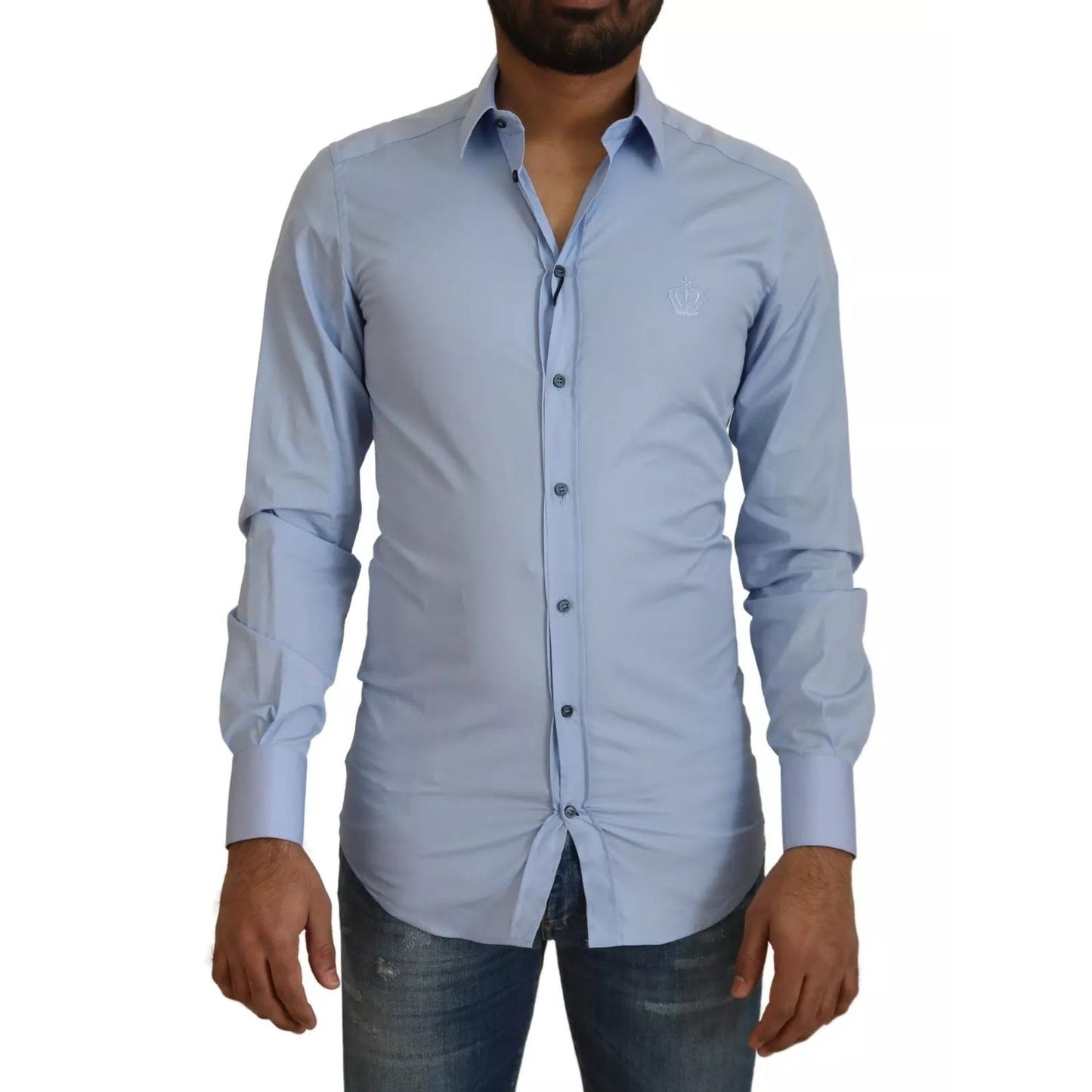 Dolce & Gabbana Light Blue Cotton Slim Fit Dress Shirt