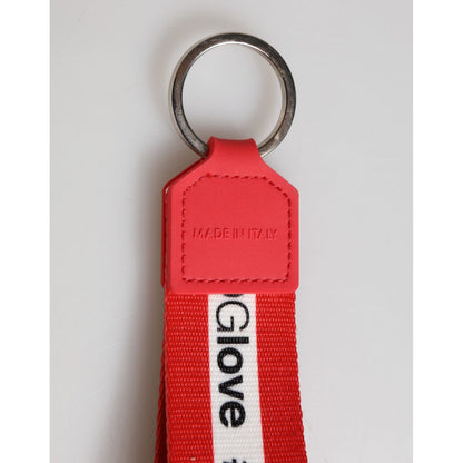 Dolce & Gabbana Red Logo Polyester Silver Brass Holder Keychain Keyring