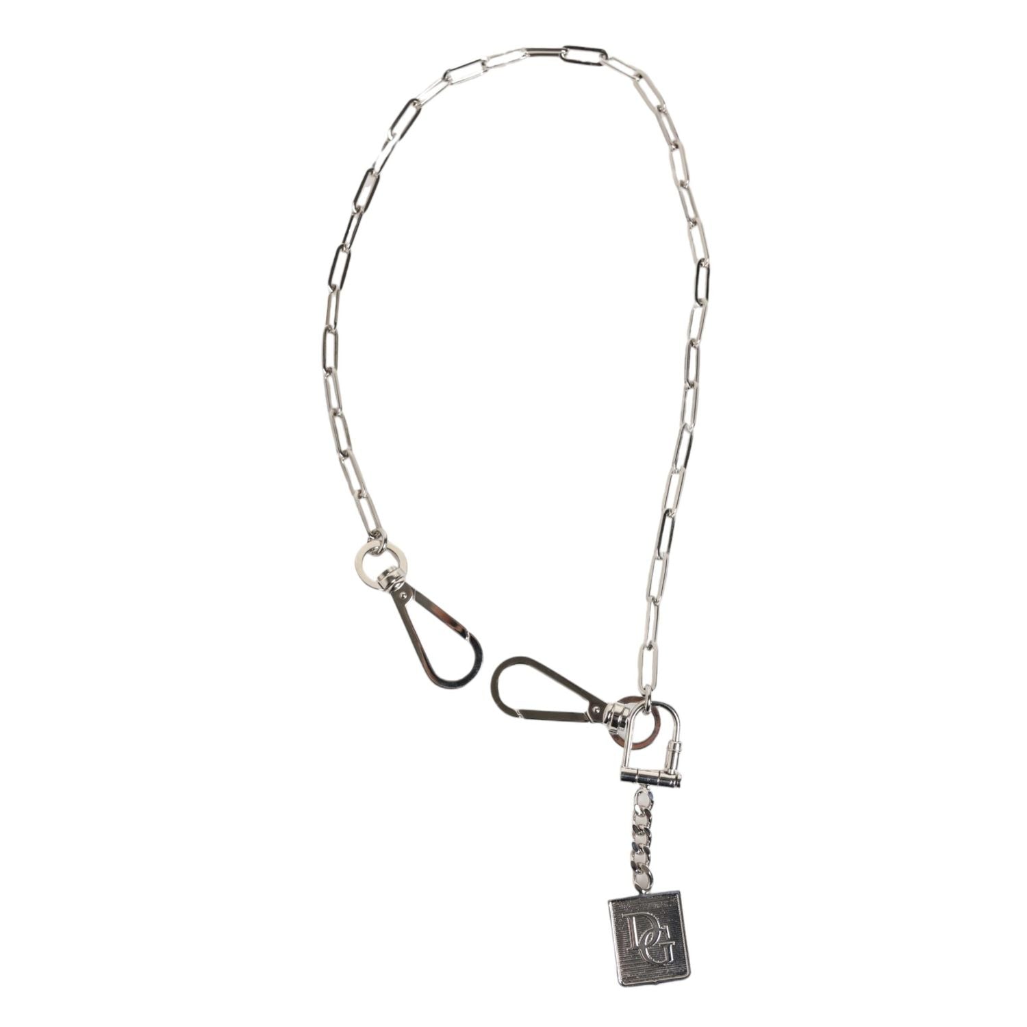 Dolce & Gabbana Silver Tone Metal Chain DG Logo Pendant Men Necklace