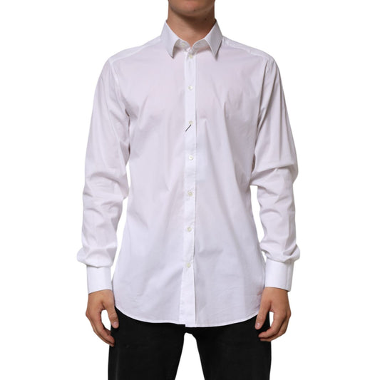 Dolce & Gabbana White Cotton GOLD Long Sleeves Formal Shirt, premium quality with button closure, ideal for upscale events.