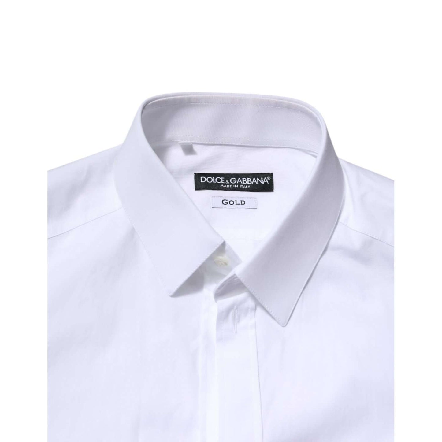 Dolce & Gabbana White Cotton GOLD Long Sleeves Formal Shirt with subtle gold detailing and luxury tailoring for upscale occasions.