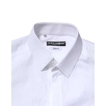 Dolce & Gabbana White Cotton GOLD Long Sleeves Formal Shirt with subtle gold detailing and luxury tailoring for upscale occasions.