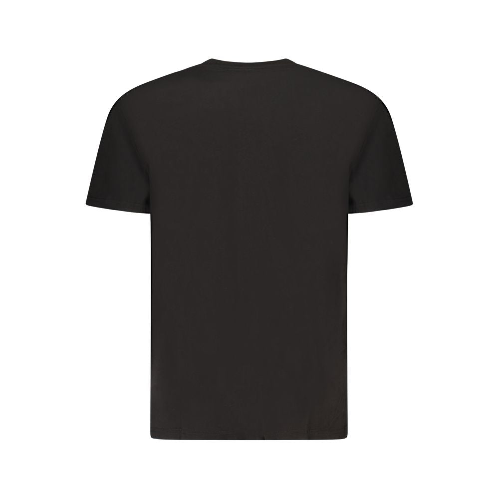 Rear view of a Tommy Hilfiger Black Cotton Men T-Shirt showcasing short sleeves and sleek design.