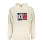 Tommy Hilfiger White Cotton Men Sweater with logo print on cream hoodie