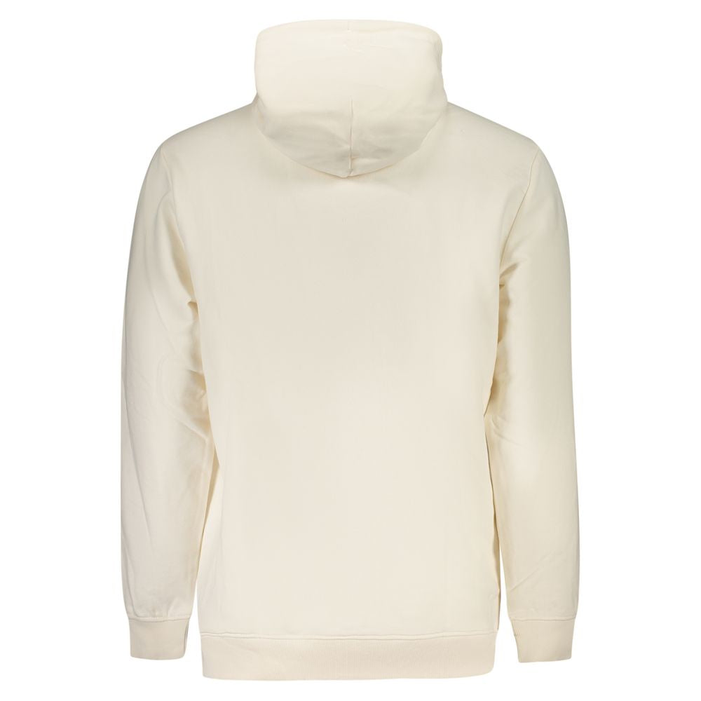 Back view of Tommy Hilfiger White Cotton Men Sweater, featuring hood and long sleeves, perfect for eco-conscious fashion enthusiasts.