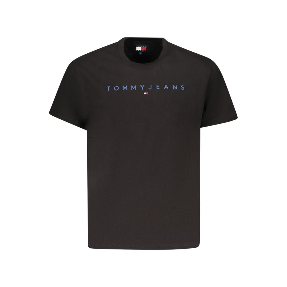 Tommy Hilfiger Black Cotton Men T-Shirt featuring embroidery logo on front, showcasing sleek design and eco-friendly material.