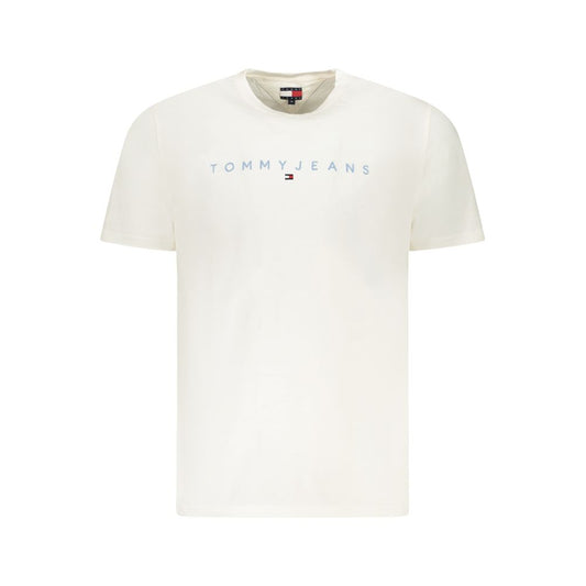 Tommy Hilfiger White Cotton Men T-Shirt with brand embroidery, featuring crew neck design for casual luxury and eco-friendly fashion.
