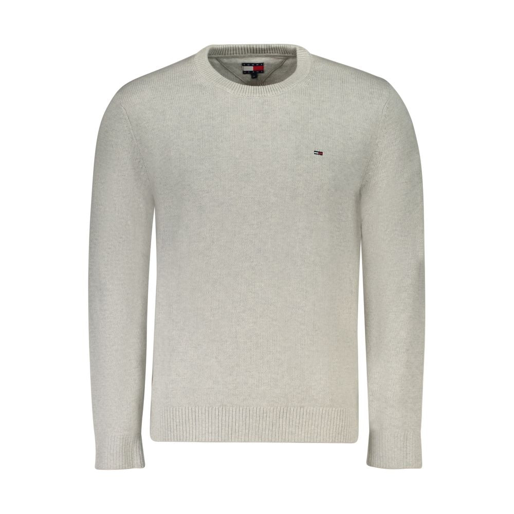 Tommy Hilfiger Gray Cotton Men Sweater, long-sleeved, crew neck, embroidered logo, made with organic cotton, stylish and sustainable.