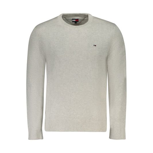 Tommy Hilfiger Gray Cotton Men Sweater, long-sleeved, crew neck, embroidered logo, made with organic cotton, stylish and sustainable.