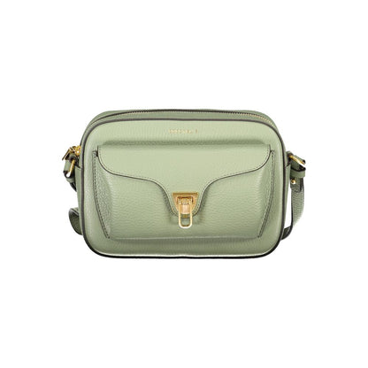 Coccinelle Green Leather Women Handbag with adjustable strap, featuring luxury leather craftsmanship, perfect for modern style and practicality.