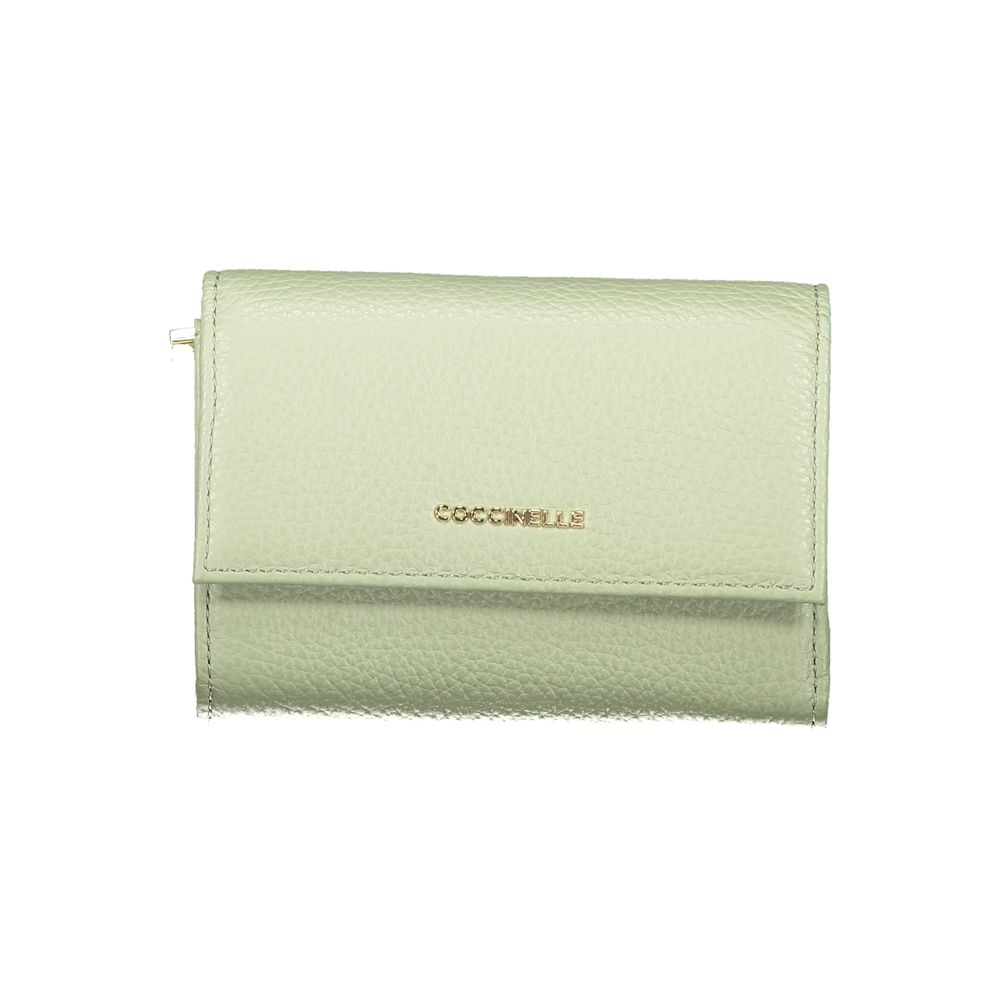 Coccinelle Green Leather Women Wallet in sleek Italian design with sophisticated texture and elegant green hue.