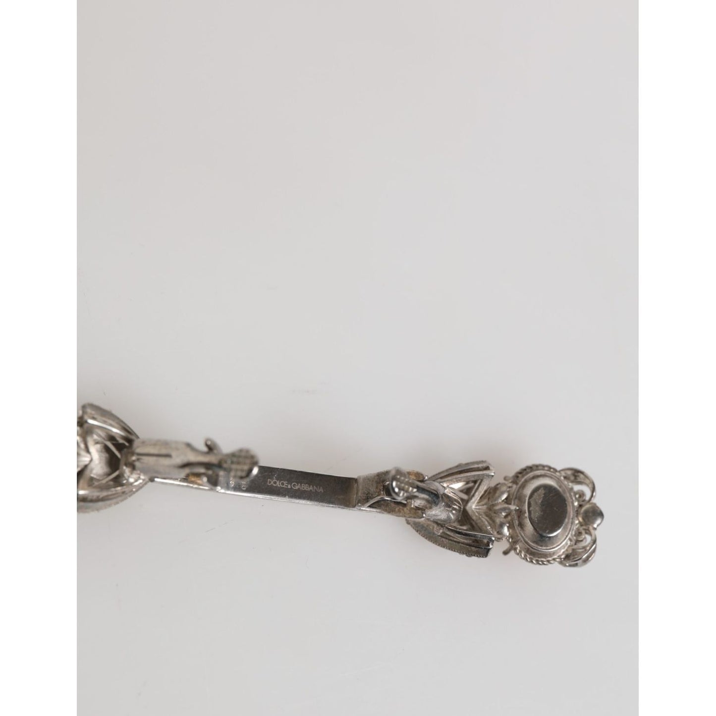 Close-up of Dolce & Gabbana Lapel Pin 925 Sterling Silver Crystals Accessory Brooch with intricate design.