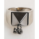 Dolce & Gabbana Silver Tone Pyramid DG Logo Real Brass Ring with bold geometric design and polished finish.