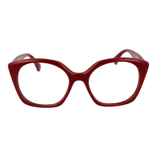 Max Mara Red Women Glasses Frame, full-rim style with plastic material, round lenses, and temple length of 140mm. Fashionable eyewear for women.