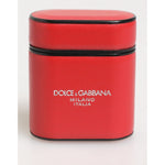 Dolce & Gabbana Red White Calfskin Leather Logo Flip Holder Airpods Case in premium red calfskin with iconic logo print.