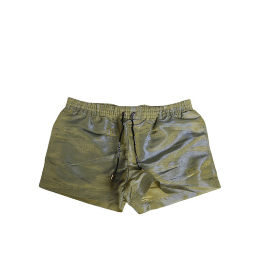 Dolce & Gabbana Green Polyester Metallic Logo Print Men Swimwear