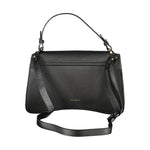 Coccinelle Black Leather Handbag with adjustable strap, two compartments, and logo. Elegant C-ME bag with automatic closure.