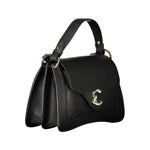 Coccinelle Black Leather Handbag with adjustable strap, two compartments, and logo