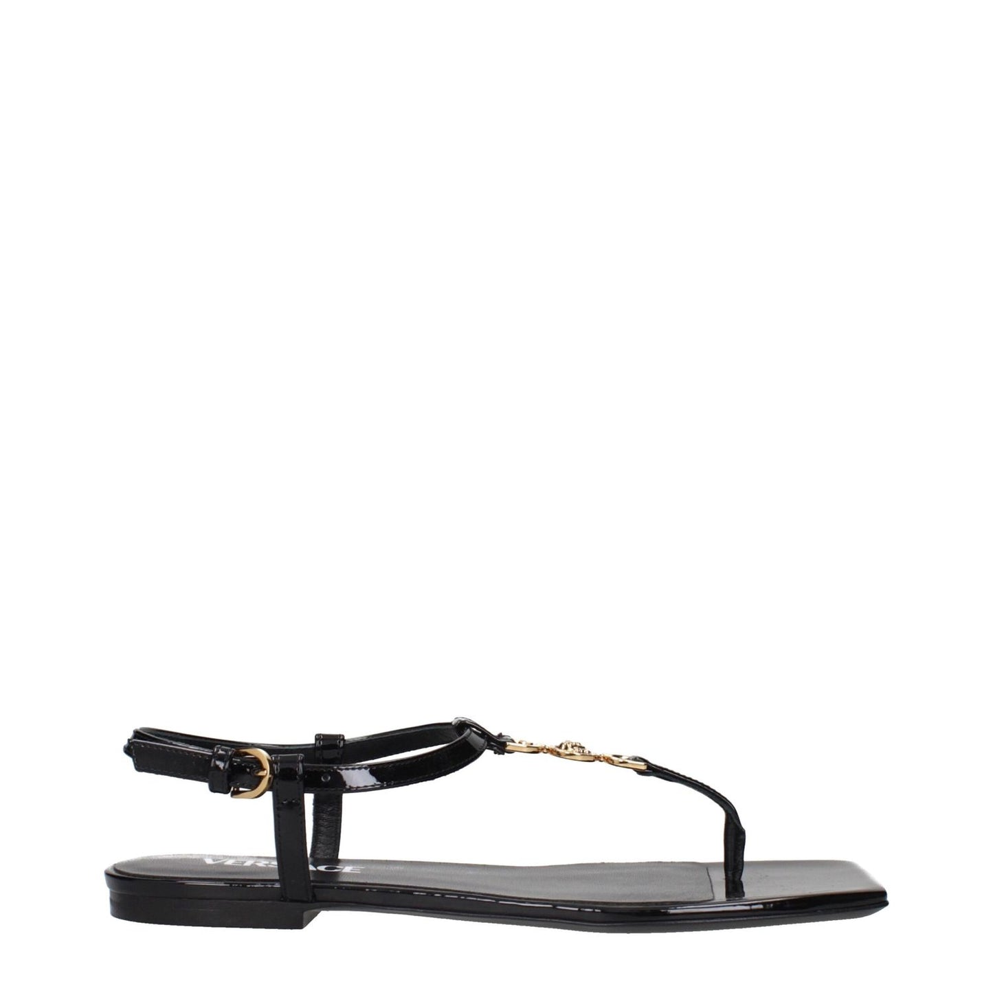 Versace Black Leather Flip-Flop Sandals