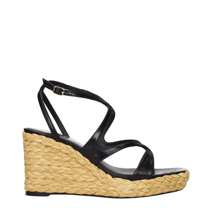 Jimmy Choo Black Leather Wedge Sandals