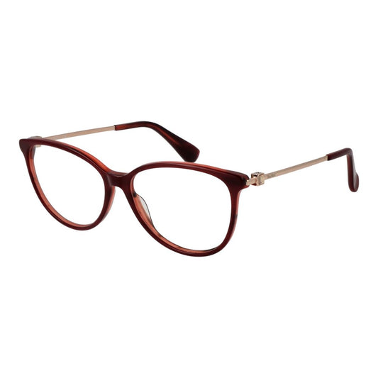 Max Mara Red Women Glasses Frame, full-rim round style with acetate frame, red color, demo lenses, branded case included, size 54-14-140.