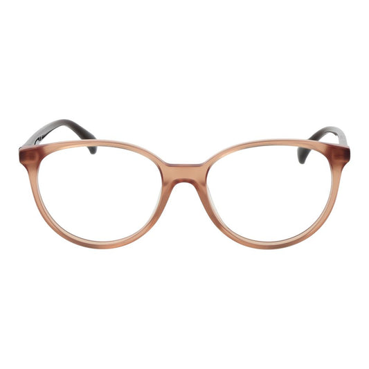 Max Mara Brown Women Glasses Frame in acetate with full-rim style and round shape; demo lenses included.