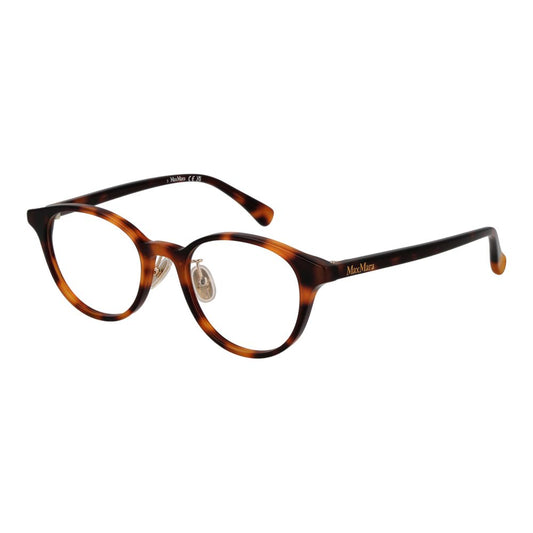 Max Mara Brown Women Glasses Frame in acetate, full-rim round style, with demo lenses, includes branded case.