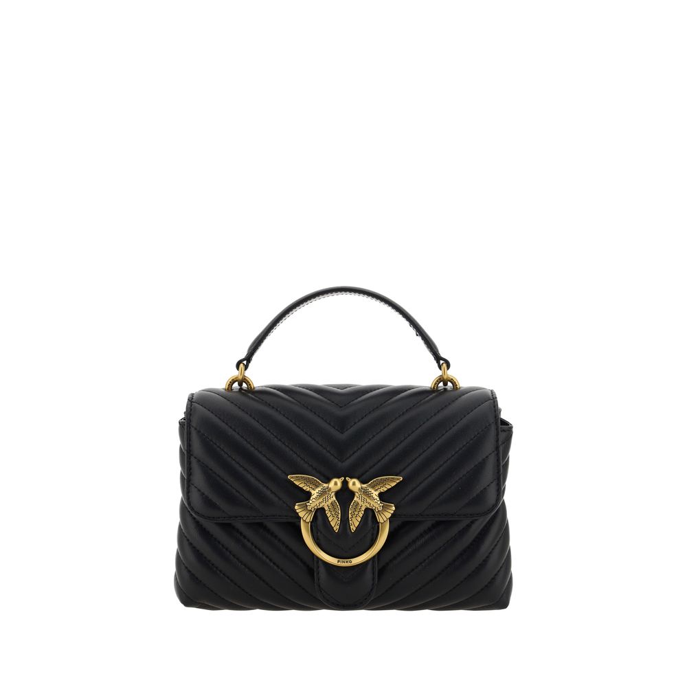 PINKO Love Lady Mini Handbag with gold-plated Love Birds logo, quilted design, and leather chain strap.