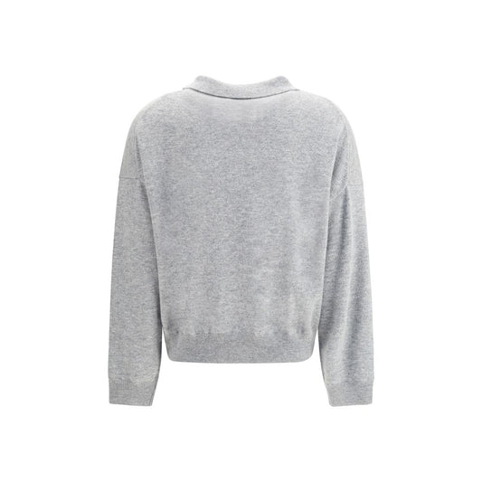 Back view of grey Allude Wool polo Sweater featuring ribbed collar and trim, showcasing casual sophistication for AW25 season.