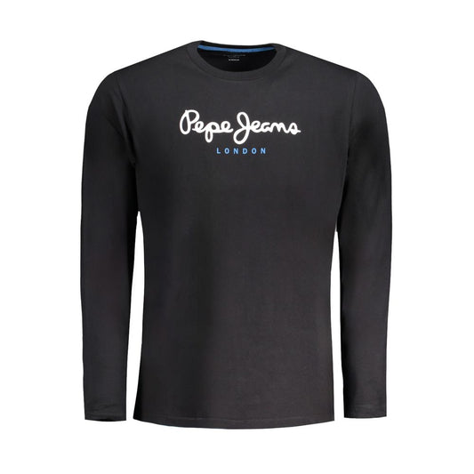 Pepe Jeans Black Cotton T-Shirt with long sleeves, regular fit, crew neck, logo print, made of 100% sustainable cotton.