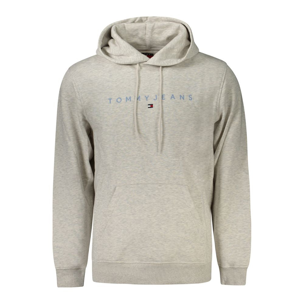 Tommy Hilfiger Gray Cotton Men Sweater with logo embroidery and central pocket for style and comfort. Made with 50% regenerative cotton.