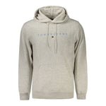 Tommy Hilfiger Gray Cotton Men Sweater with logo embroidery and central pocket, long-sleeved eco-conscious hoodie.