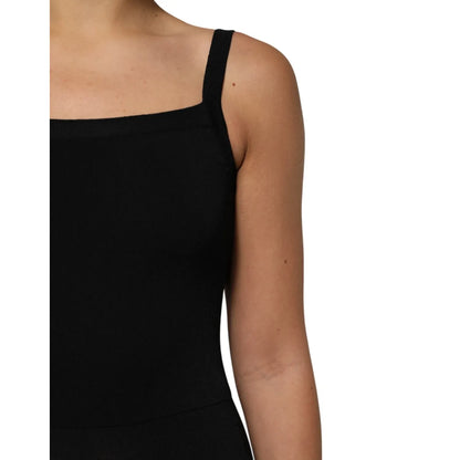 Laneus Black Square Neck Bodycon Ruched Mini Dress