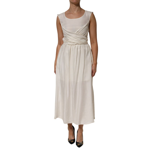 L'Autre Chose Ivory White Sleeveless Maxi Cupro Viscose Dress