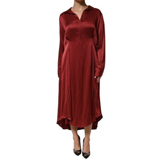 Fabiana Filippi Burgundy Acetate Viscose Satin Long Dress
