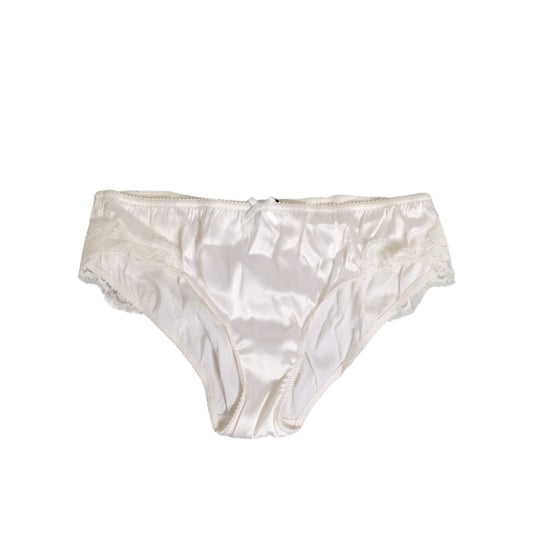 Dolce & Gabbana Ivory White Silk Satin Lace Trim Panty  Underwear