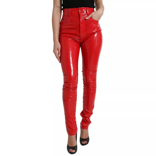 Dolce & Gabbana Red High Waist Skinny Trouser Shiny Pants