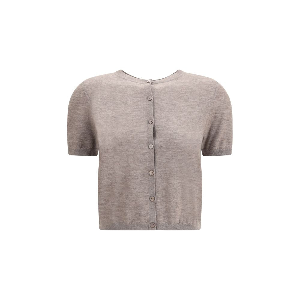 Lisa Yang Charlotte Cardigan featuring ribbed crew neck and hem, short sleeves, in quality kashmir for a versatile modern look.