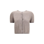 Lisa Yang Charlotte Cardigan featuring ribbed crew neck and hem, short sleeves, in quality kashmir for a versatile modern look.