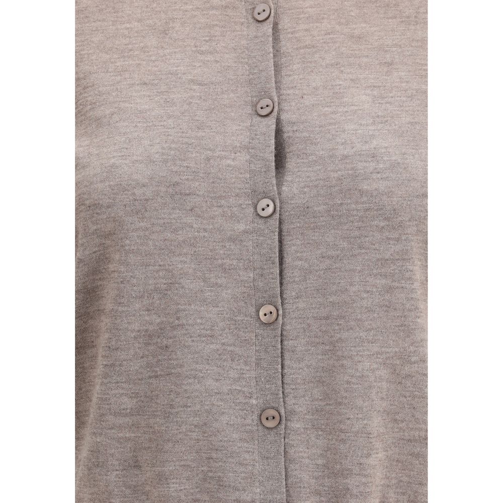 Close-up of the Lisa Yang Charlotte Cardigan showcasing ribbed details and button design in grey cashmere, AW25 collection.