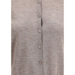 Close-up of the Lisa Yang Charlotte Cardigan showcasing ribbed details and button design in grey cashmere, AW25 collection.