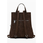 Desigual Brown Polyethylene Women Backpack with adjustable straps and front zipper, featuring stylish brown hue and studs.