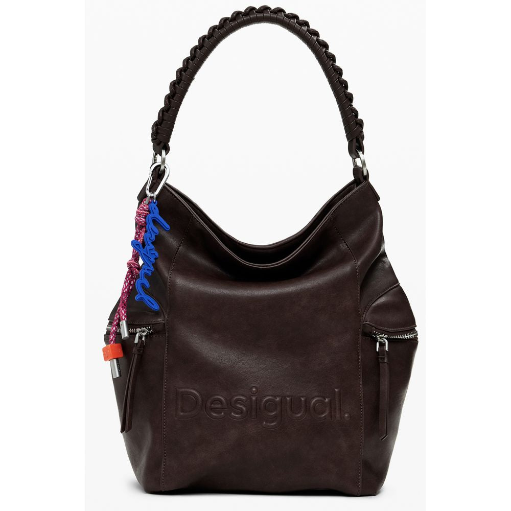 Desigual Brown Polyethylene Women Backpack with unique Africa-inspired relief print, stylish and versatile for trendsetters.