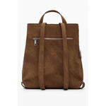 Desigual Brown Polyethylene Women Backpack with multiple compartments and chic metal patch design.
