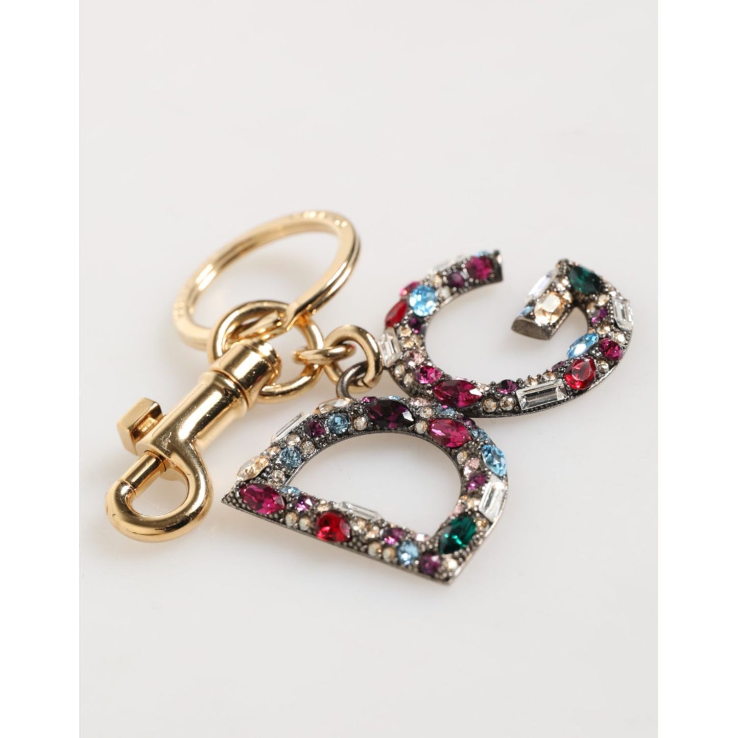 Dolce & Gabbana Multicolor Crystal DG Logo Gold Keychain Charm Keyring with lobster clasp detail